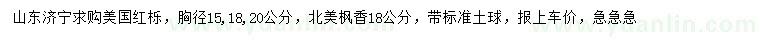 求购胸径15、18、20公分美国红栎、18公分北美枫香