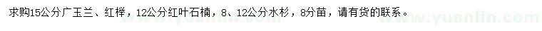 求购广玉兰、红榉、红叶石楠等