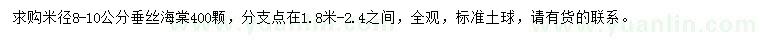 求购米径8-10公分垂丝海棠