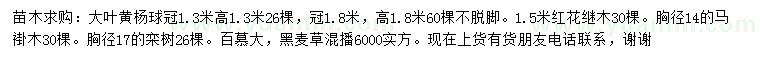 求购大叶黄杨球、红花继木、马褂木等