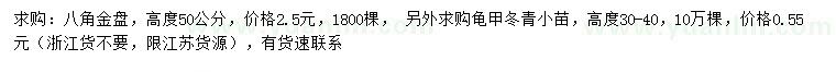 求购高度50公分八角金盘、30-40公分龟甲冬青