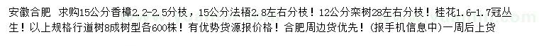 求购香樟、法梧、栾树等