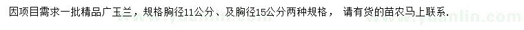 求购胸径11、15公分广玉兰 