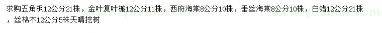 求购五角枫、金叶复叶槭、西府海棠等