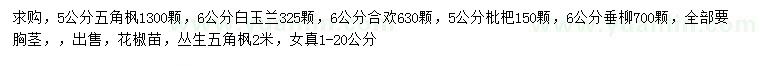 求购五角枫、白玉兰、合欢等