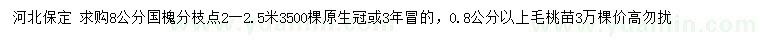 求购8公分国槐、0.8公分以上毛桃苗