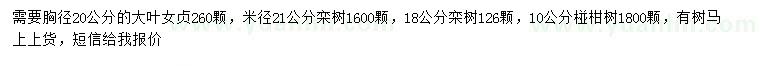 求购大叶女贞、栾树、大叶女贞等