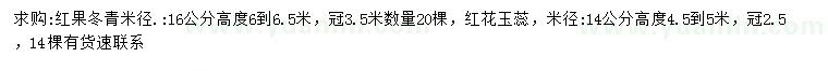 求购米径16公分红果冬青、14公分红花玉蕊