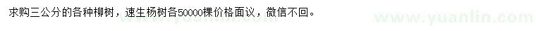 求购3公分各种柳树、速生杨树