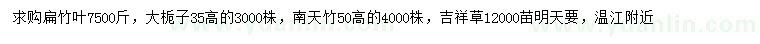 求购扁竹叶、大栀子、南天竹等