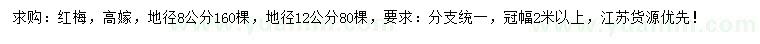 求购地径8、12公分红梅