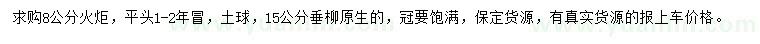 求购8公分火炬、15公分垂柳