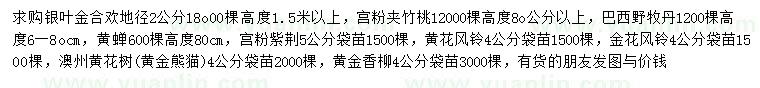 求购银叶金合欢、宫粉夹竹桃、巴西野牧丹等