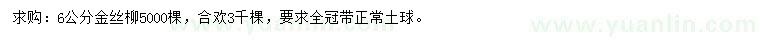 求购6公分金丝柳、合欢