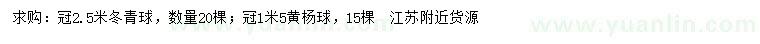 求购冠幅2.5米冬青球、黄杨球