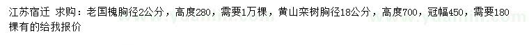 求购胸径2公分老国槐、18公分黄山栾树