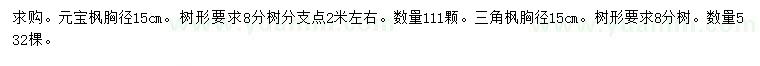 求购胸径15公分元宝枫、三角枫