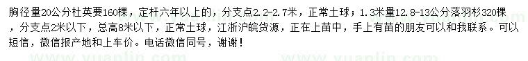 求购胸径20公分杜英、1.3米量12.8-13公分落羽杉