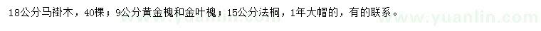 求购马褂木、黄金槐、金叶槐等