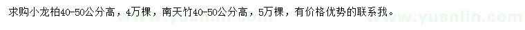 求购高40-50公分小龙柏、南天竹