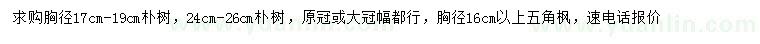 求购胸径17、19、24-26公分朴树、胸径16公分以上五角枫