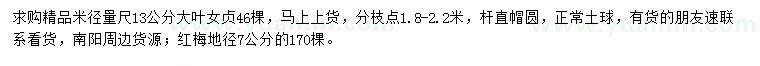 求购米径量尺13公分大叶女贞、地径7公分红梅