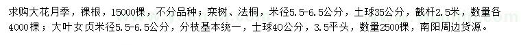 求购大花月季、栾树、法桐等