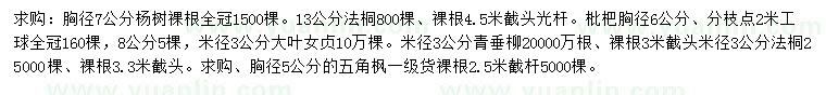 求购杨树、法桐、枇杷等