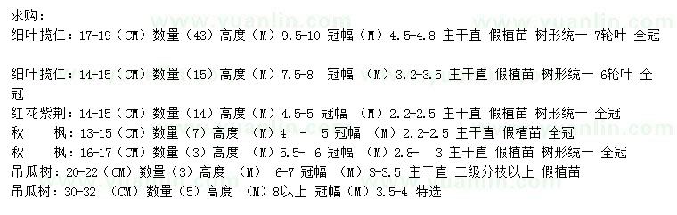 求购细叶揽仁、红花紫荆、秋枫等