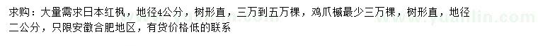 求购地径4公分日本红枫、2鸡爪槭