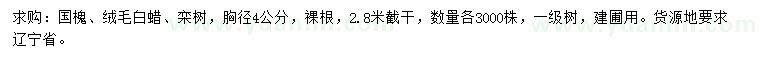 求购国槐、绒毛白蜡、栾树