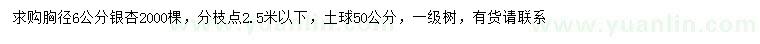 求购胸径6公分银杏