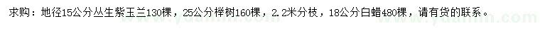 求购丛生紫玉兰、榉树、白蜡