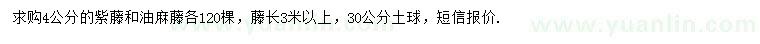 求购4公分紫藤、油麻藤