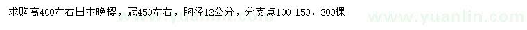 求购胸径12公分日本晚樱