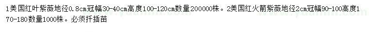 求购地径0.8公分国红叶紫薇、2公分美国红火箭紫薇