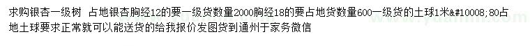 求购胸径12、18公分银杏