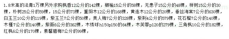 求购法国冬青、枫香、榔榆等