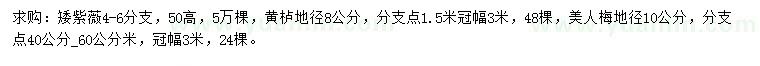 求购矮紫薇、黄栌、美人梅等