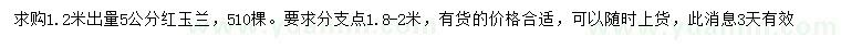 求购1.2米量5公分红玉兰