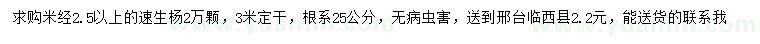 求购米径2.5公分以上速生杨