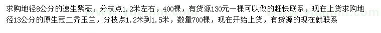 求购地径8公分速生紫薇、13公分二乔玉兰