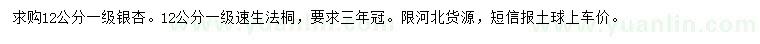 求购12公分银杏、速生法桐