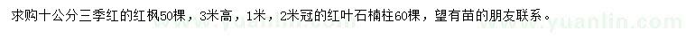 求购10公分红枫、高3米红叶石楠柱