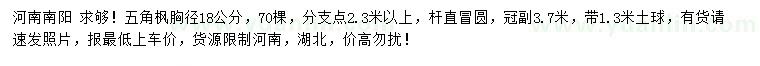 求购胸径18公分五角枫