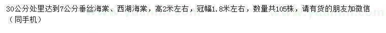 求购30里7公分垂丝海棠、西湖海棠