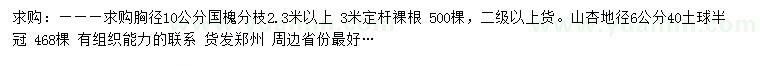 求购胸径10公分国槐、地径6公分山杏