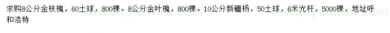 求购8公分金枝槐、10公分新疆杨