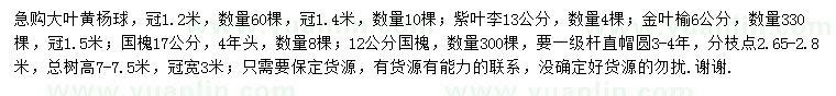 求购大叶黄杨球、紫叶李、金叶榆等