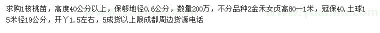 求购地径0.6公分核桃苗、米径199公分金禾女贞